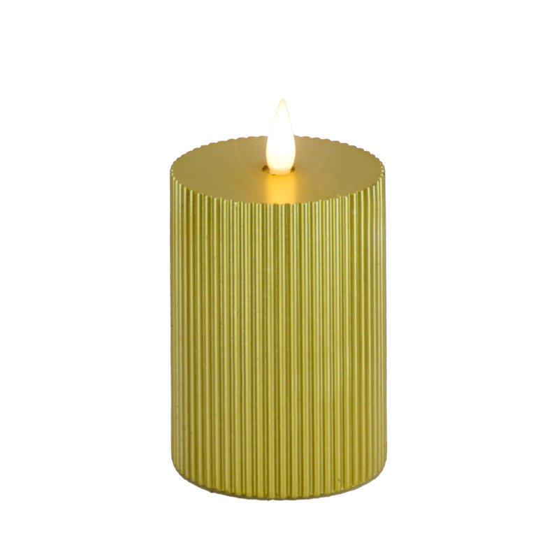 Unscented Flameless Candle, Gold, 7" H x 3" W x 3" D