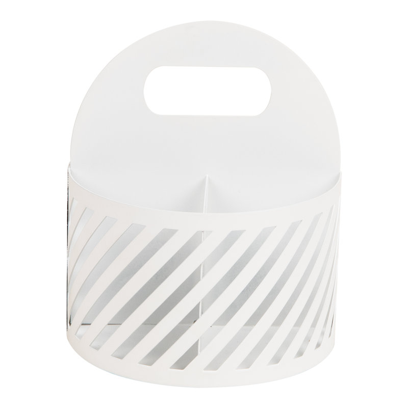 Organisateur de carrousel de bureau rond en métal avec poignée Mind Reader, quatre compartiments, fournitures et accessoires de bureau, métal, blanc