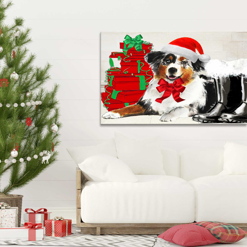 «Christmas Holiday Border Collie» par By Jodi - impression, H 18 po x l 30 po x P 1 po, Toile tendue
