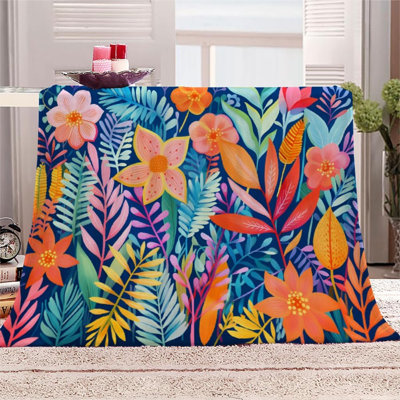 Couverture polaire King à motif de roses - Jeté en flanelle ultra douce et moelleuse pour lit, canapé, motif de feuilles botaniques, cadeau décoratif pour femme, 127 x 152 cm