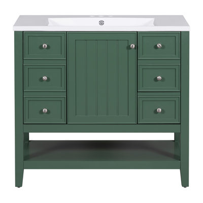 Ensemble de meuble-lavabo 36 po avec lavabo, une armoire et trois tiroirs, bois massif et panneau de fibres à densité moyenne