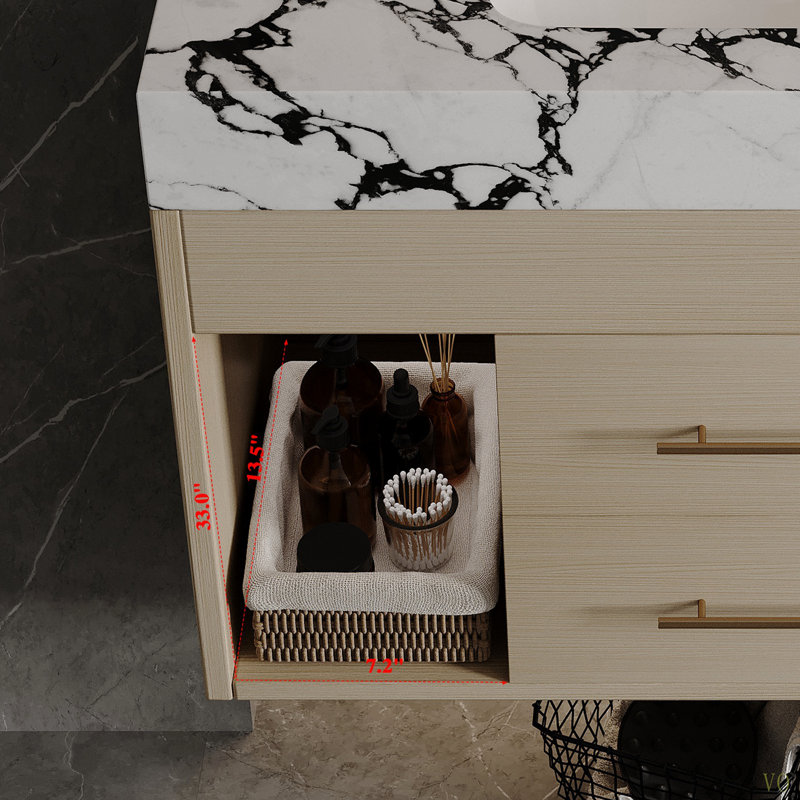 Ensemble de meuble-lavabo flottant 29,9 po avec lavabo sous-comptoir en céramique fritté et fixation murale pour petites salles de bain, appartement