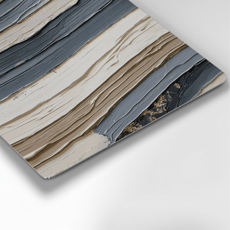 Art mural horizontal en métal rayé gris pierre et crème, H 16 po x l 16 po