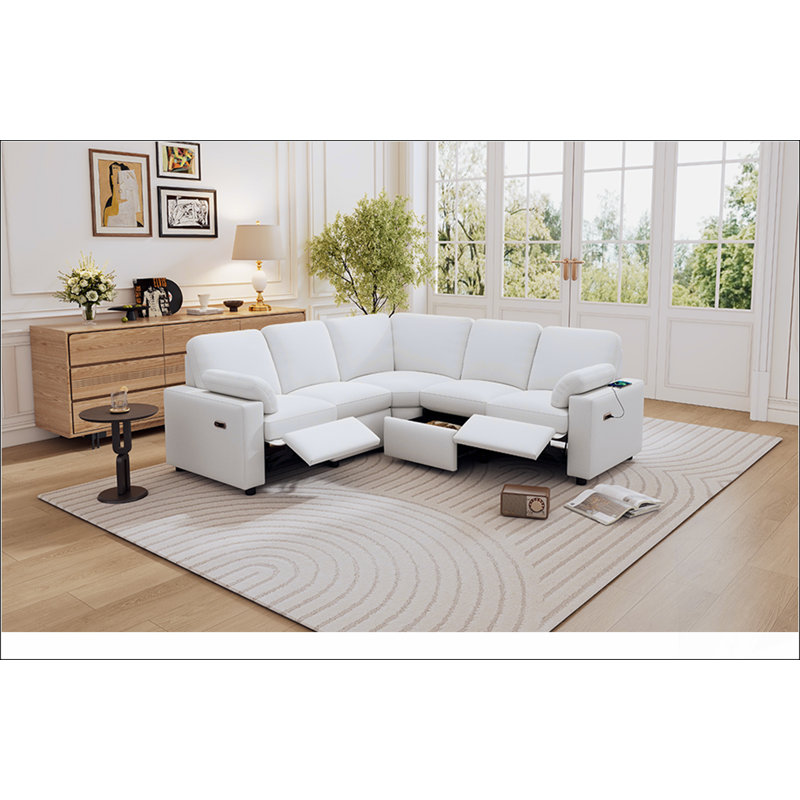Canapé modulaire inclinable 89 po avec deux ports USB, Beige