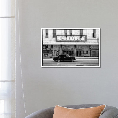 Teatro America in Havana in B&W 1 Piece Wrapped Canvas Wall Art