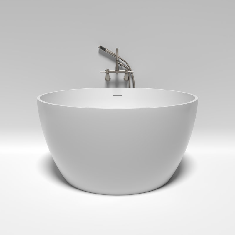 Kingston Brass Arcticstone 45-Inch Solid Surface Round Double Ended Freestanding Tub with Faucet Combo and Drain