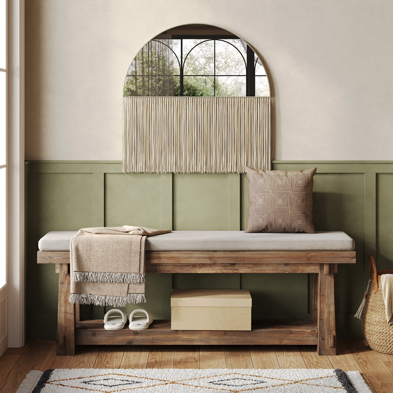 Banc de 55 po en bois massif avec rangement pour chaussures, banc de vestibule en grain de bois rustique avec tablette ouverte pour couloir, vestibule, chambre à coucher, assemblage facile