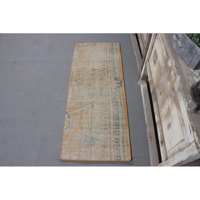 Tapis turc rétro idéal comme décoration de couloir rustique, entrée unique et petit chemin de table en laine antique