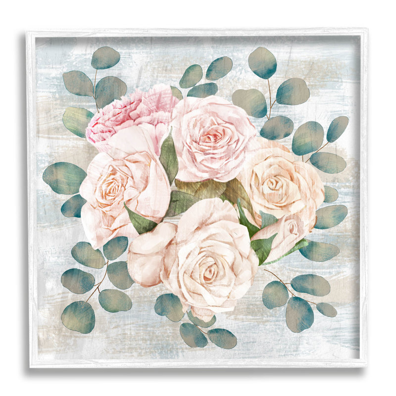 Arrangement giclée rustique de roses champêtres par Ziwei Li, H 12 po x l 12 po x P 1,5 po, Giclée encadrée blanc bord de mer