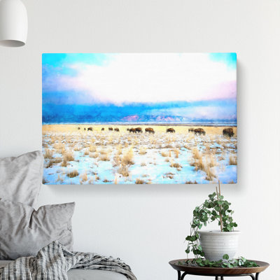 Grazing Bison In Utah Painting - Wrapped Canvas