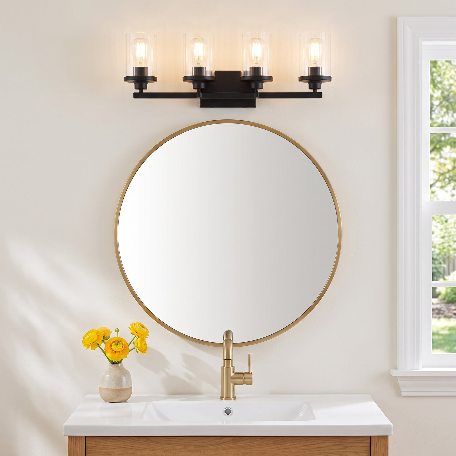 Dariela Dimmable Vanity Light, Black, 10" H x 25" W x 25" D, 4 Lights