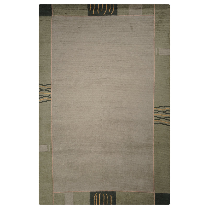 Tapis d'intérieur contemporain vert 100% laine vert Tibbati, Rectangle 5 pi 7 po x 7 pi 10 po