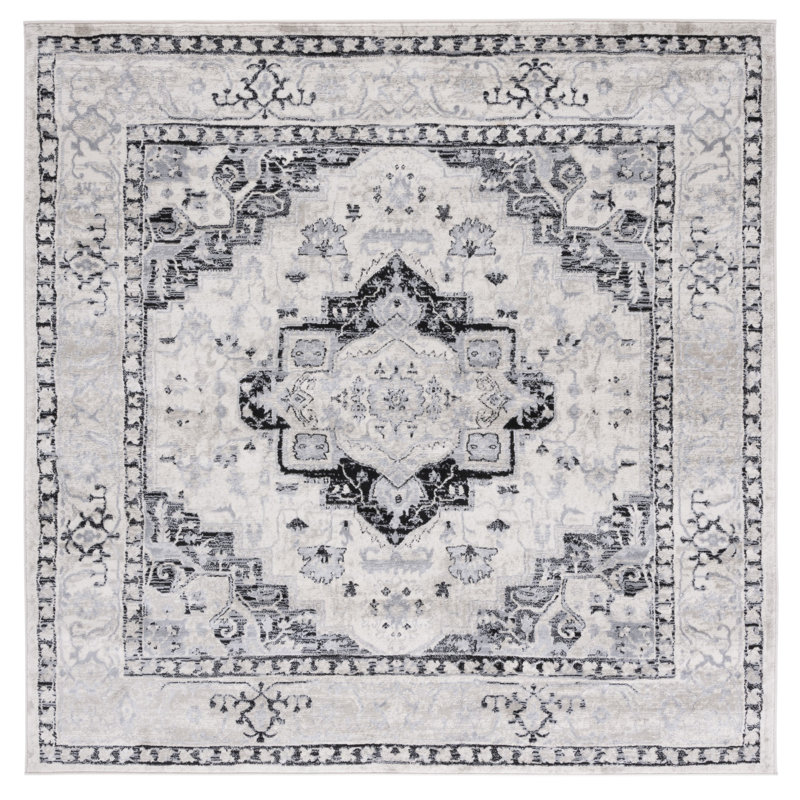 Tapis oriental ivoire / noir Ebner, Carré 6 pi 7 po