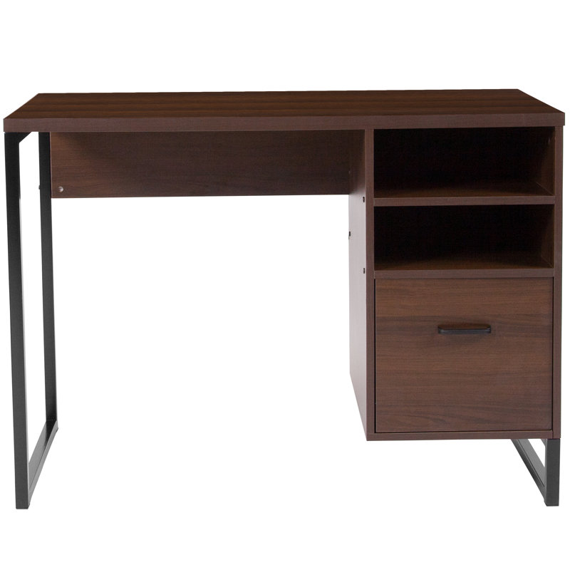 Henny Rustic Coffee Wood Grain Finish Computer Desk with Metal Frame