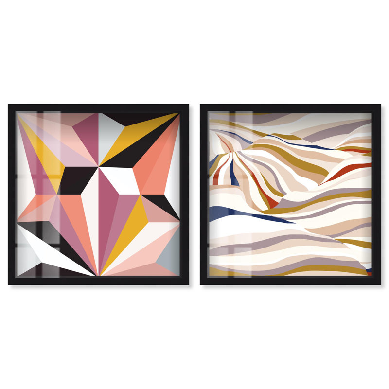 Ensemble de 2 panneaux dorés «Coastal Calm Boho Art» par , H 17 po x l 17 po, Noir