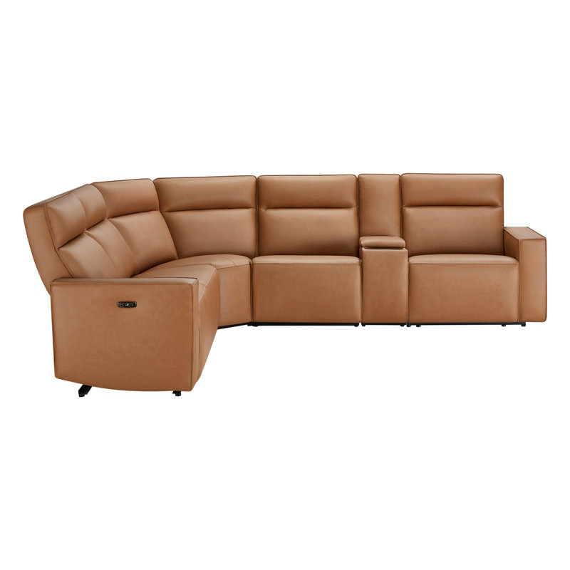 Canapé modulaire inclinable électrique en cuir véritable avec console de rangement Jarobi