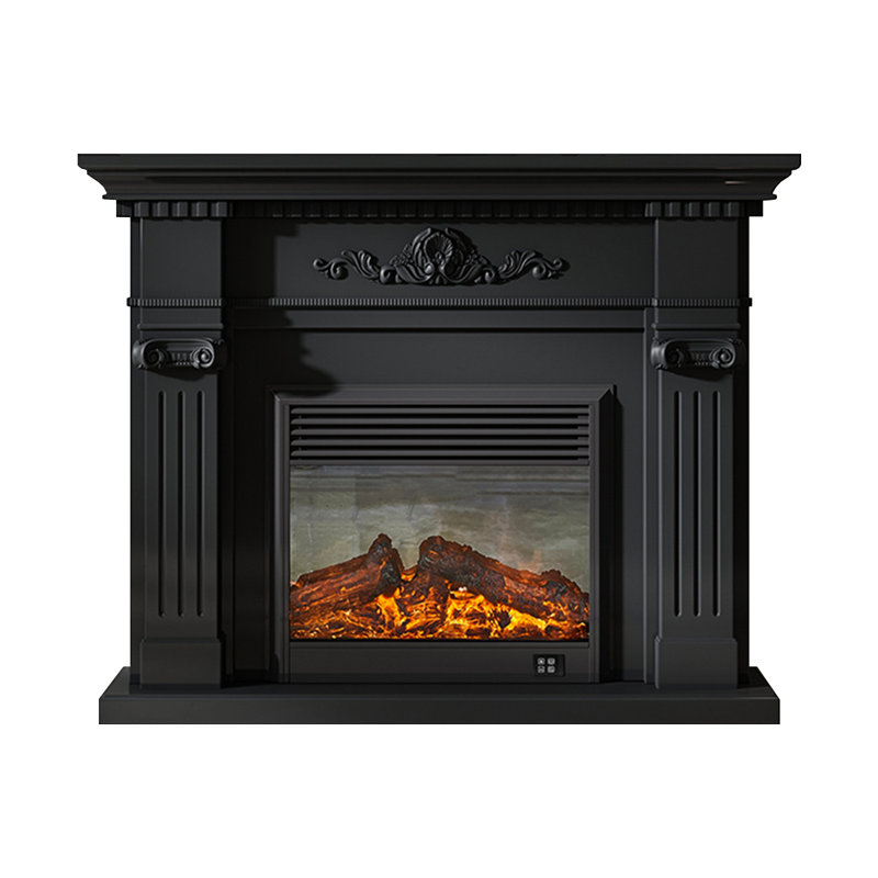 Black Solid Wood Electric Fireplace