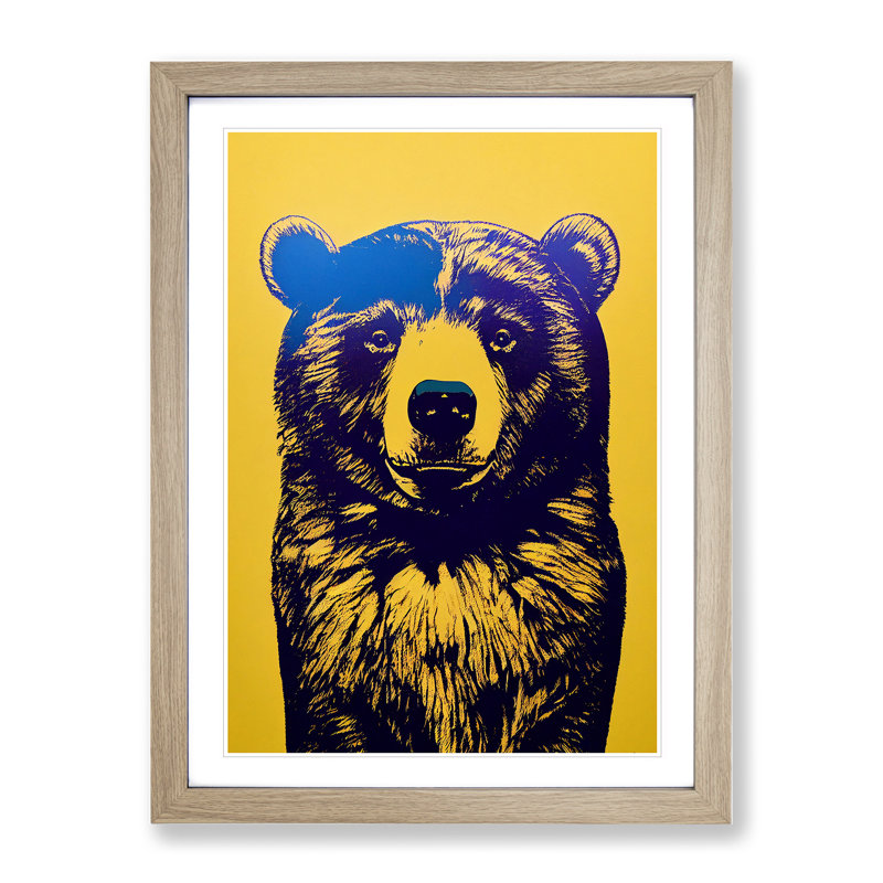 Block Bear - Single Picture Frame Painting, 34cm H x 25cm W x 2cm D, Oak