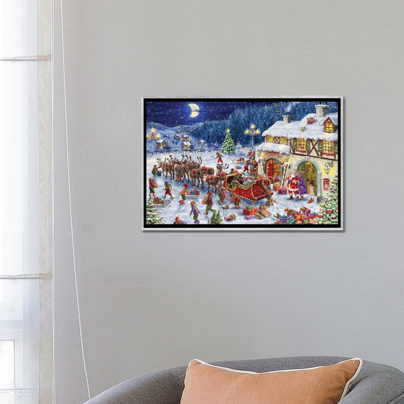 « Packing the Sleigh » par Marcello Corti-impression, H 18 po x l 26 po x P 1,5 po, Toile avec cadre argenté, Pas de tapis