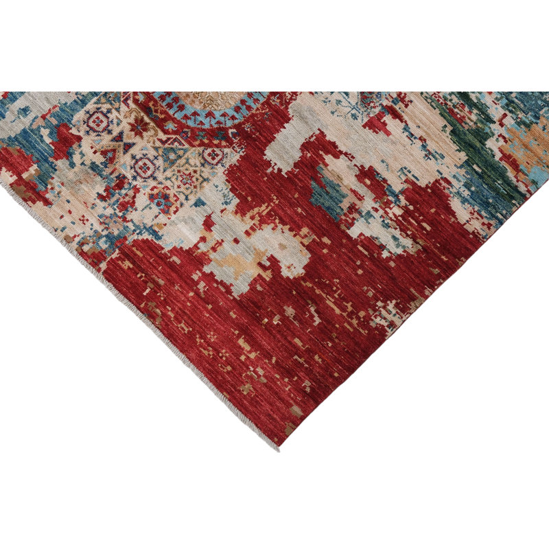 Tapis rouge et ivoire de haute qualité noué à la main