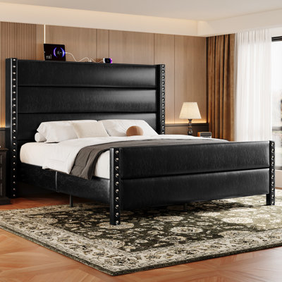 Faux Leather Upholstered Wingback Platform Bed
