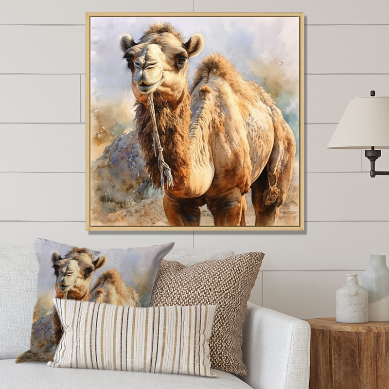 Camel désert Nomad IV - animaux, reproduction d'art sur toile, H 24 po x l 24 po x P 1 po, Cadre naturel flottant