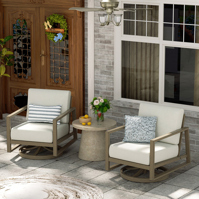 Hamarto Aluminum Patio Swivel Club Chairs With Olefin Cushions