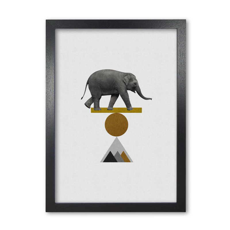 Tribal Elephant - Print, 30 cm H x 21 cm W x 5 cm D, Black Grain Frame