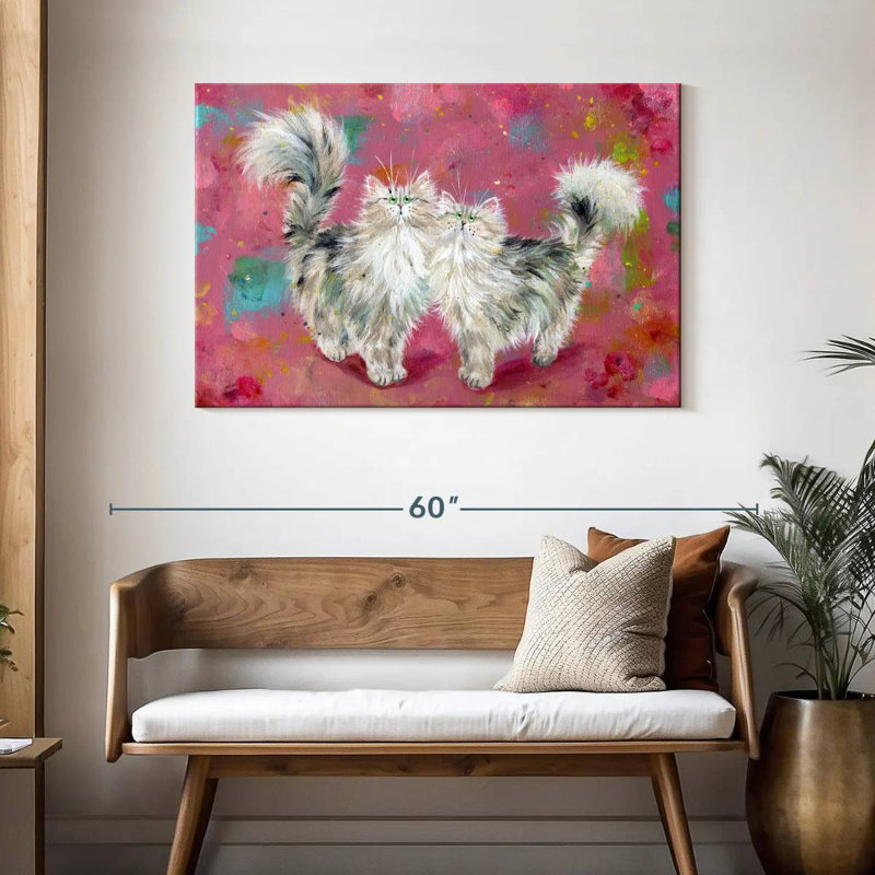 Brampt Two Tabbies On Blossom Pink, 30" H x 45" W