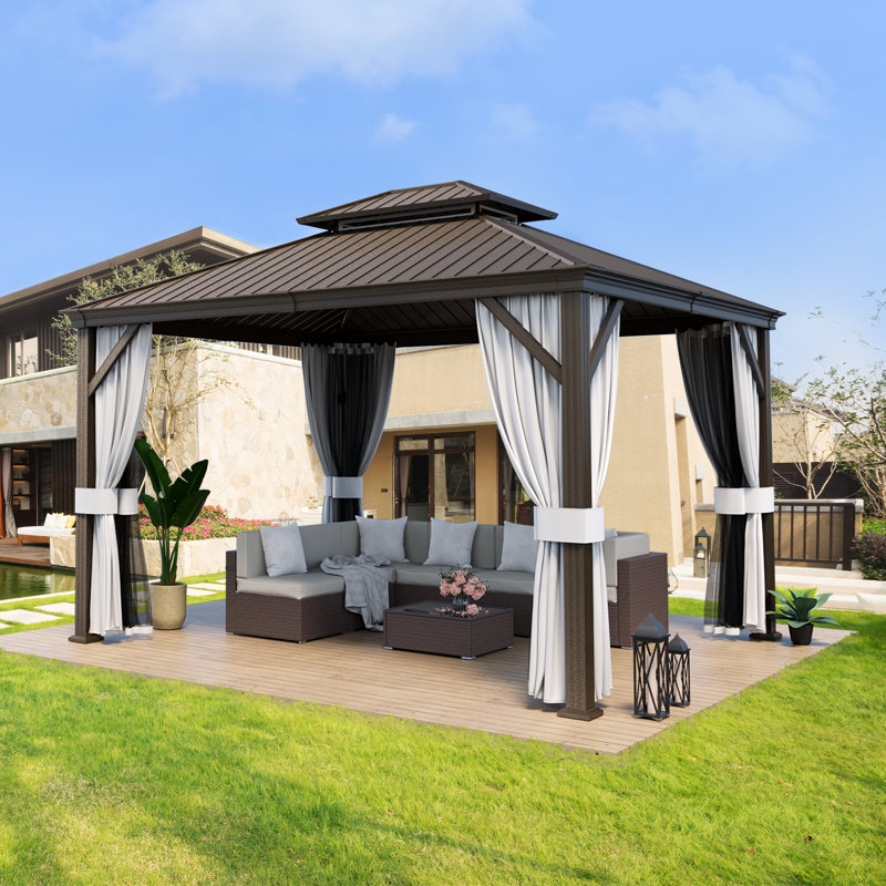 Metal Patio Gazebo, 115" H x 144" W x 120" D