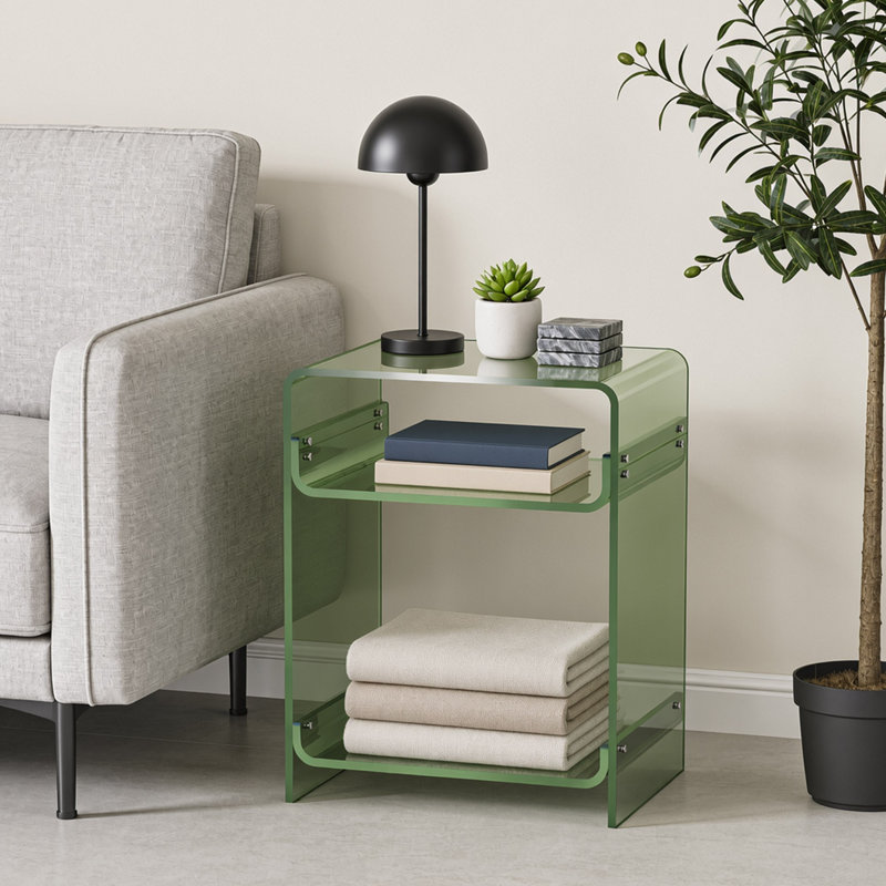 Table de bout en acrylique, table de chevet verte avec support de rangement à 3 couches
