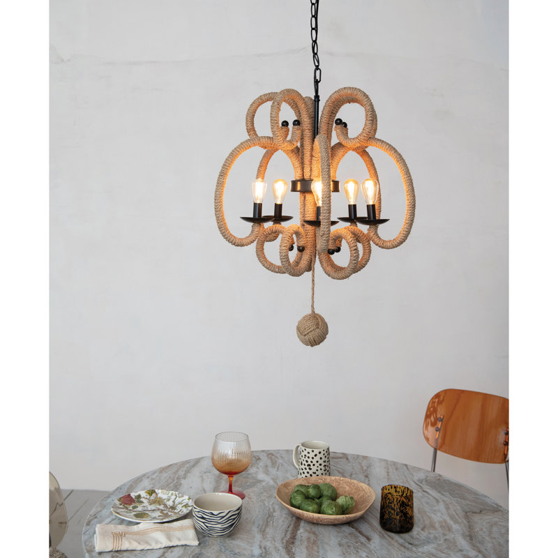 Lustre en jute avec 5 lumières