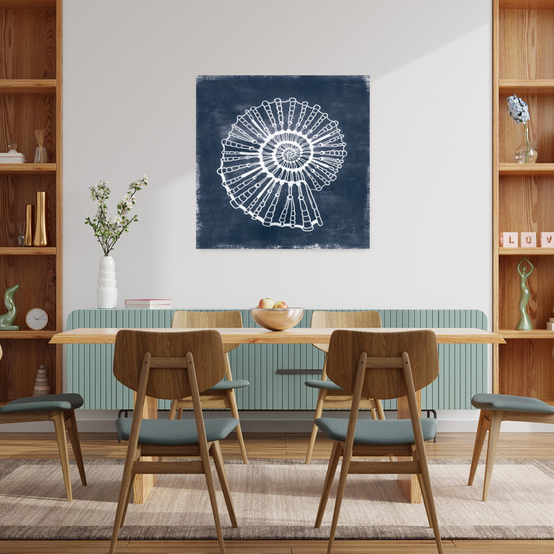 "Nautilus", art mural abstrait contemporain sur toile bleue I, H 36 po x l 36 po