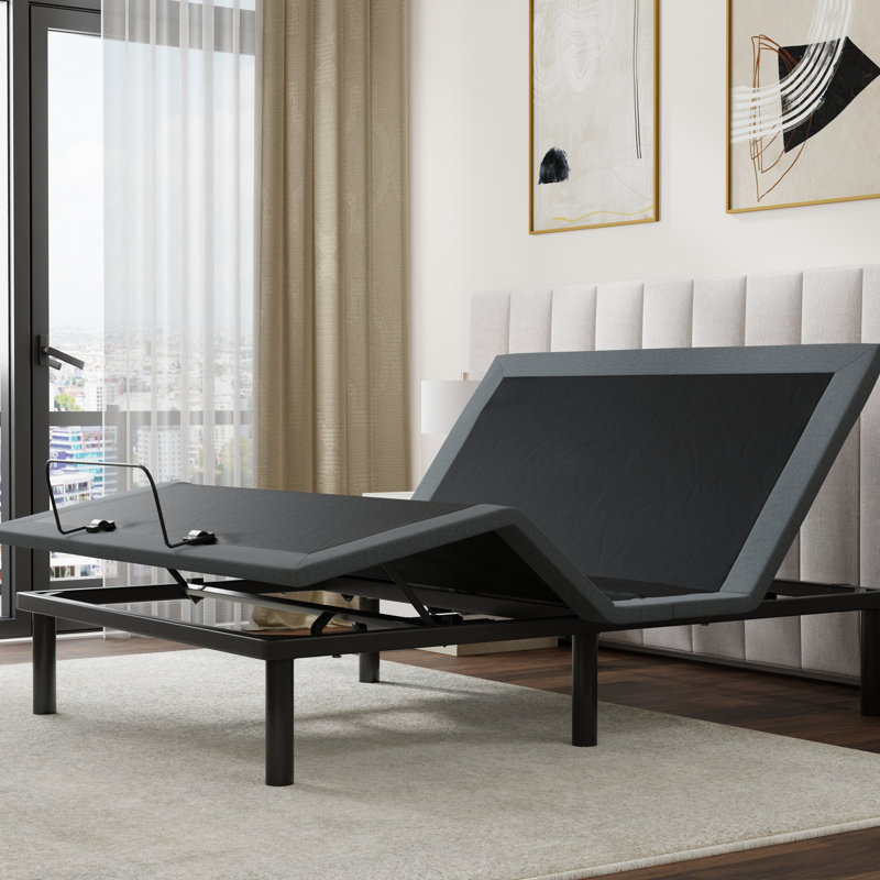 Base de lit ajustable Os4 noir et gris pour grand lit, équipée d'une capacité de réglage de la position de la tête et des pieds, réinitialisation à plat par simple pression zéro gravité, cadre très résistant, télécommande sans fil