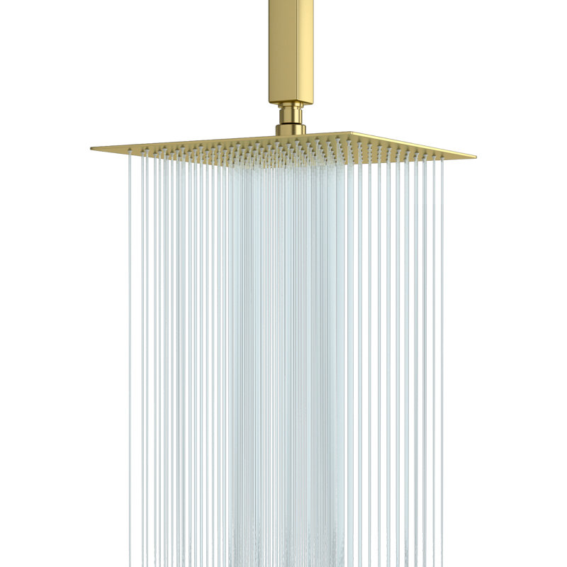 12 Inch Square Rain Shower Head High Flow Rainfall Shower Head Waterfall Bathroom Shower Head, Brushed Gold
