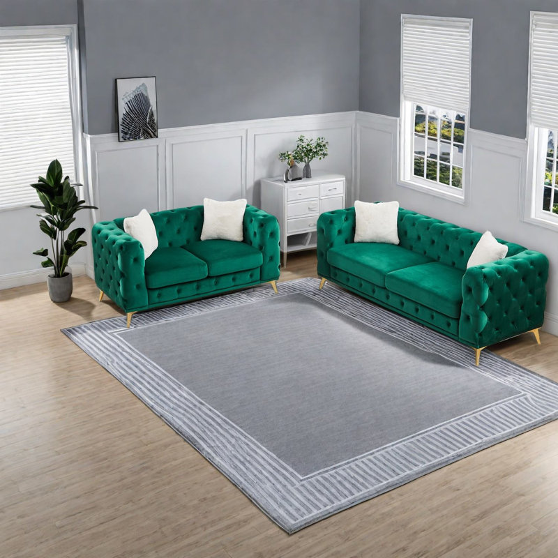 Canapés en velours vert compression, pieds en métal avec cadre en bois, ensemble de maison moderne
