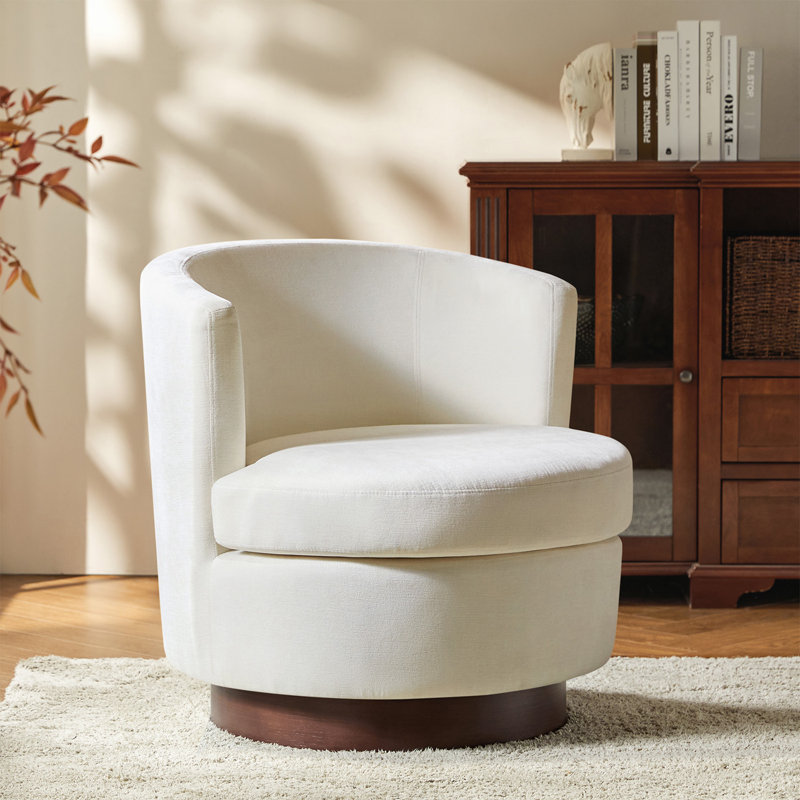 Cabrini 28.5"W Modern Swivel Accent Chair With Solid Wood Base, Ivory