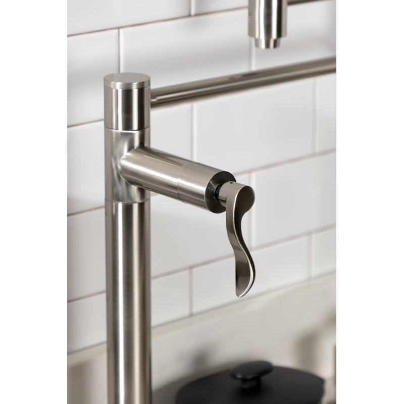 Kingston Brass NuWave Two-Handle 1-Hole Deck Mount Pot Filler Faucet, Brushed Nickel