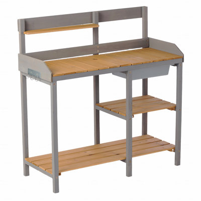Table de patio pour l'extérieur en bois avec évier, banc de jardin avec tablette