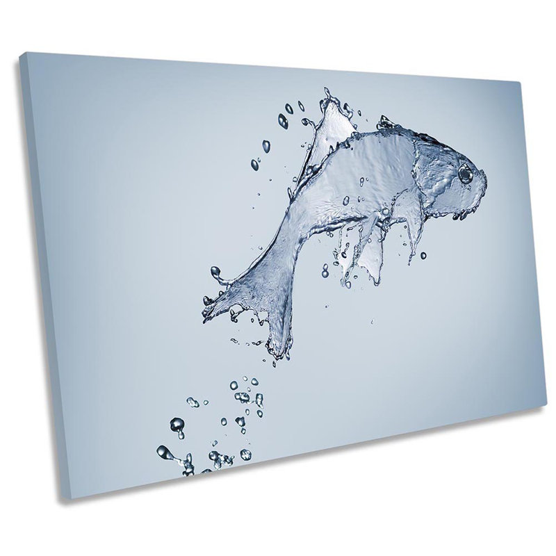 Water Fish Bathroom Jump - Wrapped Canvas Painting, 81.3cm H x 121.9cm W