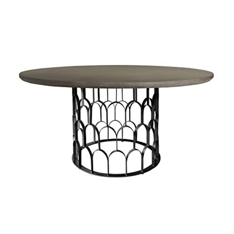 Siniard Round Metal Base Dining Table, Gray