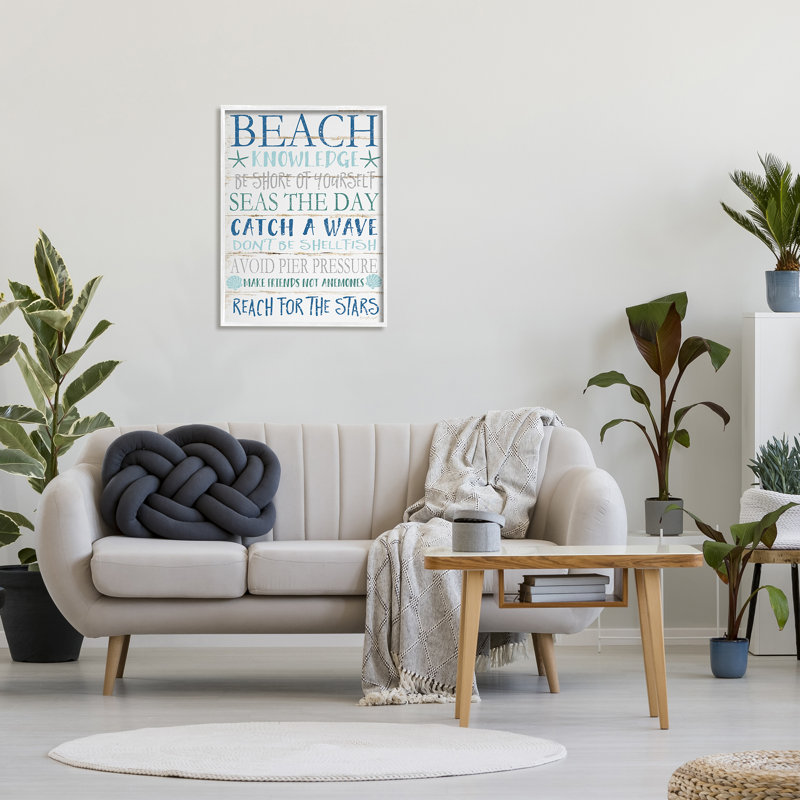 «Beach Connaissance», reproduction d'art graphique sur toile, H 30 po x l 24 po, Giclée encadrée blanc bord de mer