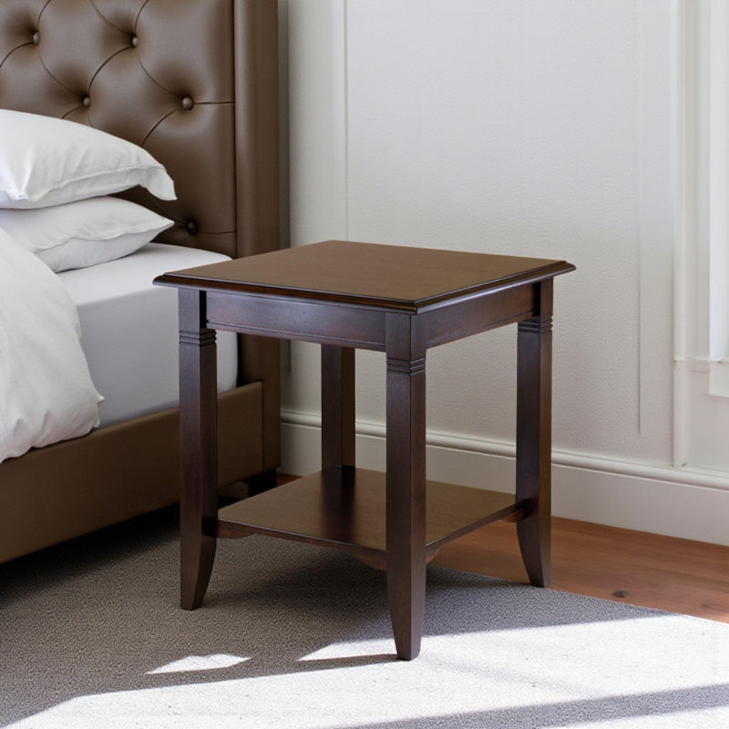 Milo Accent Table in Brown Finish with lower shelf for display, 21.83'' H X 19.86'' W X 19.86''