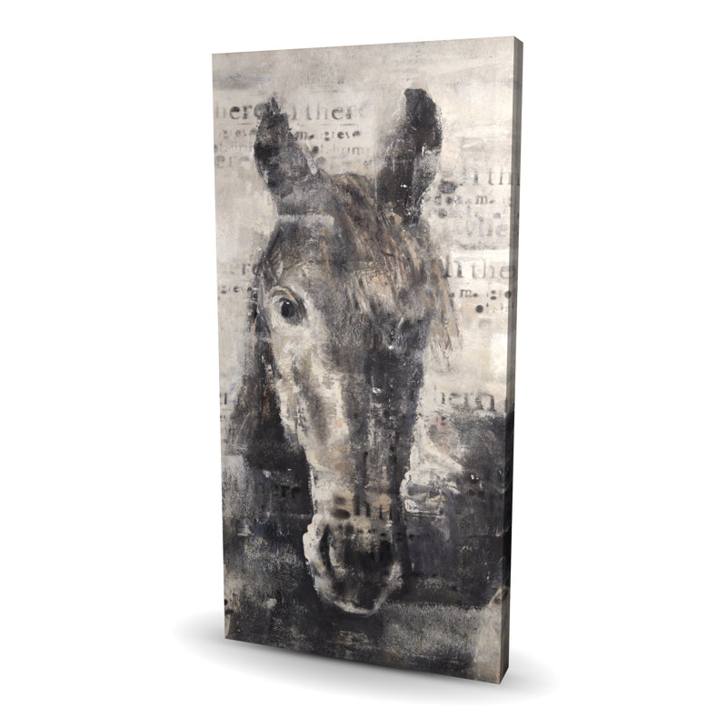 Cheval abstrait avec typographie - décor de chambre à coucher gris
