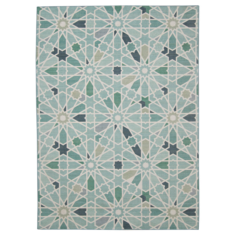 Tapis intérieur / extérieur vert / ivoire Kivett, Rectangle 3 pi x 5 pi