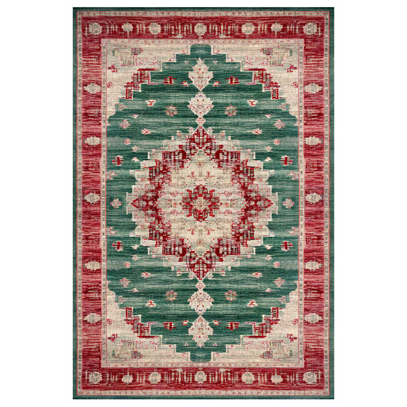 Girraj Burgundy Green Beige Oriental Machine Printed CGirrajn Polyester Area Rug, Rectangle 5'3" x 9'11"