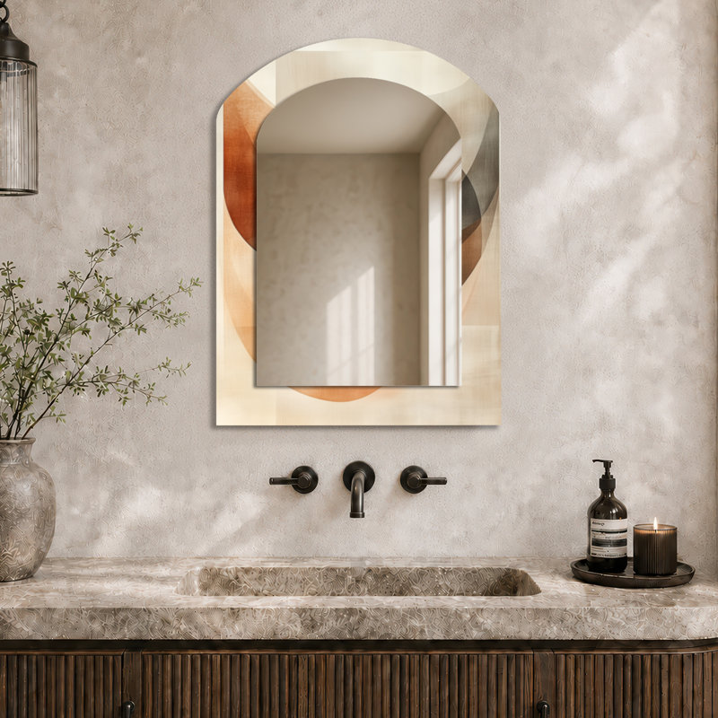 Miroir mural brun moderne - courbes minimalistes beiges, imprimé sur métal, 34 po x 25 po