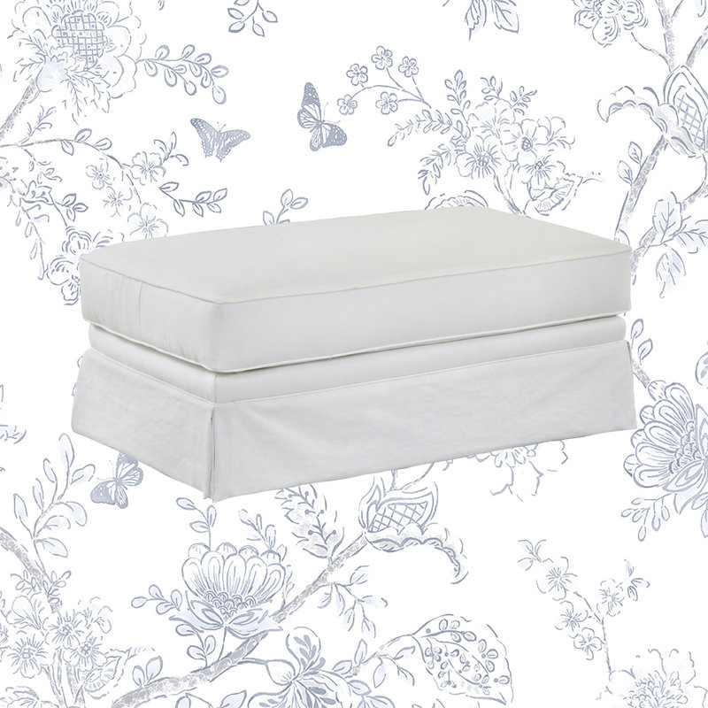 Atterbury Upholstered Ottoman, Classic Bleach White Twill