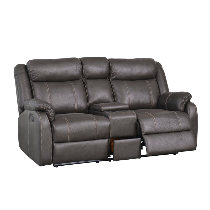 Sotomayor 82'' Faux Leather Reclining Loveseat, Gray Faux Leather