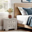 Table de chevet avec 2 tiroirs Diaz, devant design Sunburst, bois gris clair